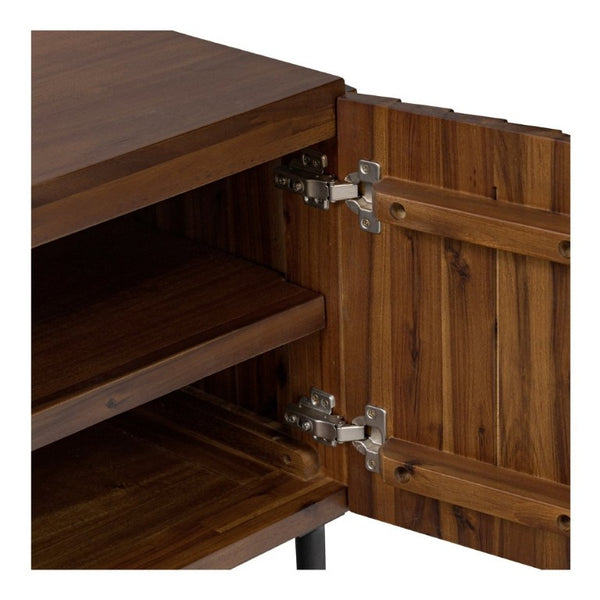 English Elm Media Cabinet Solid Acacia Wood Four Soft Close Doors Iron Legs Living Room B2769P542756