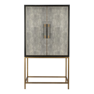 English Elm Cabinet, Art Deco Shagreen Texture Brass Hardware Glass Shelves Black Oak Display B2769P542758