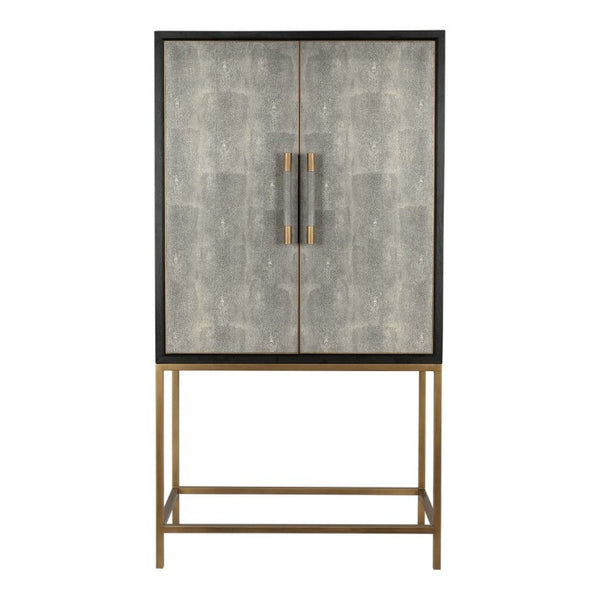 English Elm Cabinet, Art Deco Shagreen Texture Brass Hardware Glass Shelves Black Oak Display B2769P542758