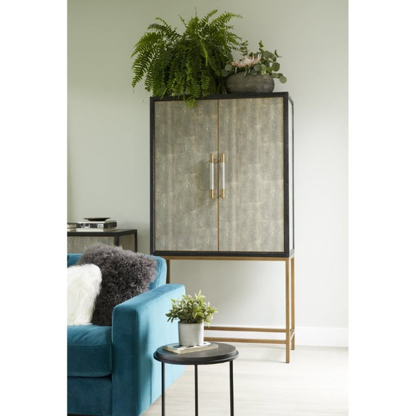 English Elm Cabinet, Art Deco Shagreen Texture Brass Hardware Glass Shelves Black Oak Display B2769P542758