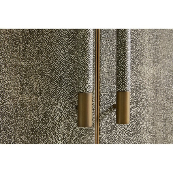 English Elm Cabinet, Art Deco Shagreen Texture Brass Hardware Glass Shelves Black Oak Display B2769P542758