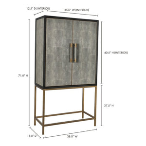 English Elm Cabinet, Art Deco Shagreen Texture Brass Hardware Glass Shelves Black Oak Display B2769P542758