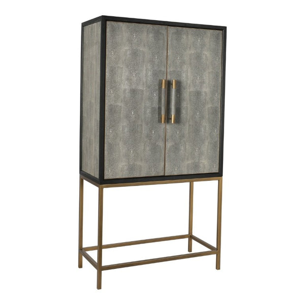 English Elm Cabinet, Art Deco Shagreen Texture Brass Hardware Glass Shelves Black Oak Display B2769P542758