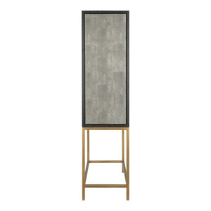 English Elm Cabinet, Art Deco Shagreen Texture Brass Hardware Glass Shelves Black Oak Display B2769P542758