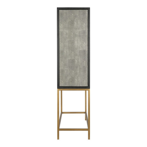 English Elm Cabinet, Art Deco Shagreen Texture Brass Hardware Glass Shelves Black Oak Display B2769P542758