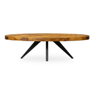 English Elm Coffee Table Oval Solid Acacia Wood Herringbone Surface Warm Rustic Living Room Accent B2769P542759