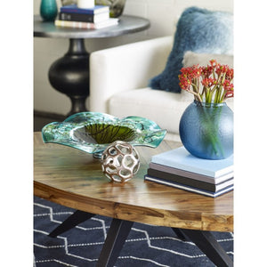 English Elm Coffee Table Oval Solid Acacia Wood Herringbone Surface Warm Rustic Living Room Accent B2769P542759