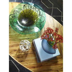English Elm Coffee Table Oval Solid Acacia Wood Herringbone Surface Warm Rustic Living Room Accent B2769P542759