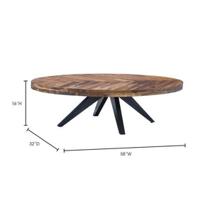 English Elm Coffee Table Oval Solid Acacia Wood Herringbone Surface Warm Rustic Living Room Accent B2769P542759
