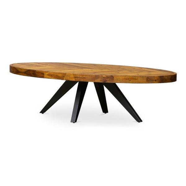 English Elm Coffee Table Oval Solid Acacia Wood Herringbone Surface Warm Rustic Living Room Accent B2769P542759