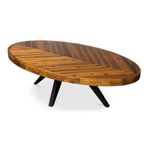 English Elm Coffee Table Oval Solid Acacia Wood Herringbone Surface Warm Rustic Living Room Accent B2769P542759