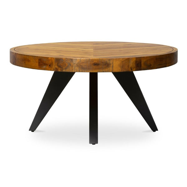 English Elm Coffee Table Oval Solid Acacia Wood Herringbone Surface Warm Rustic Living Room Accent B2769P542759
