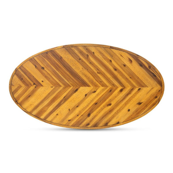 English Elm Coffee Table Oval Solid Acacia Wood Herringbone Surface Warm Rustic Living Room Accent B2769P542759