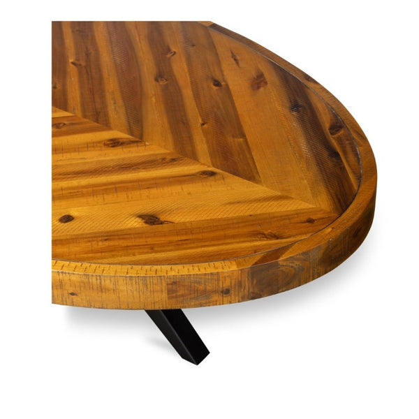 English Elm Coffee Table Oval Solid Acacia Wood Herringbone Surface Warm Rustic Living Room Accent B2769P542759