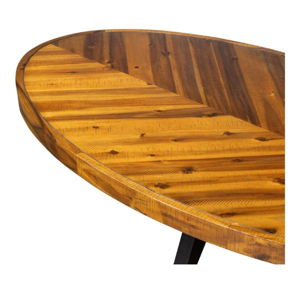 English Elm Coffee Table Oval Solid Acacia Wood Herringbone Surface Warm Rustic Living Room Accent B2769P542759