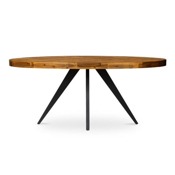 English Elm Dining Table Oval Solid Acacia Parquet Top Seats Six Cappuccino Transitional Style B2769P542760