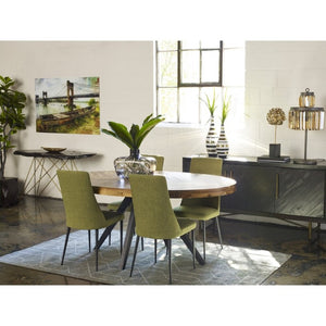 English Elm Dining Table Oval Solid Acacia Parquet Top Seats Six Cappuccino Transitional Style B2769P542760