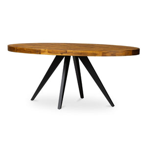 English Elm Dining Table Oval Solid Acacia Parquet Top Seats Six Cappuccino Transitional Style B2769P542760