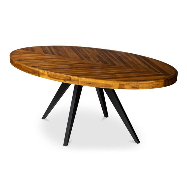 English Elm Dining Table Oval Solid Acacia Parquet Top Seats Six Cappuccino Transitional Style B2769P542760