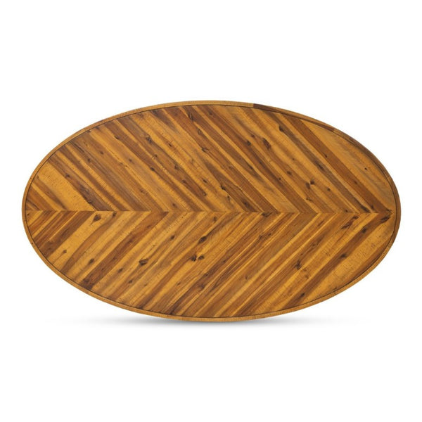 English Elm Dining Table Oval Solid Acacia Parquet Top Seats Six Cappuccino Transitional Style B2769P542760