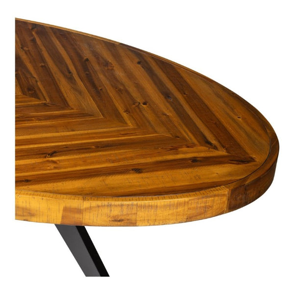 English Elm Dining Table Oval Solid Acacia Parquet Top Seats Six Cappuccino Transitional Style B2769P542760