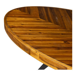 English Elm Dining Table Oval Solid Acacia Parquet Top Seats Six Cappuccino Transitional Style B2769P542760