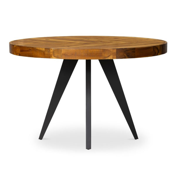 English Elm Dining Table Round Solid Acacia Parquet Top Cappuccino Finish Seats Four Adults B2769P542761