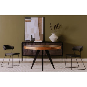 English Elm Dining Table Round Solid Acacia Parquet Top Cappuccino Finish Seats Four Adults B2769P542761