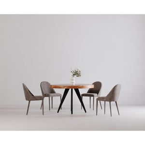 English Elm Dining Table Round Solid Acacia Parquet Top Cappuccino Finish Seats Four Adults B2769P542761