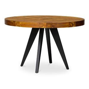 English Elm Dining Table Round Solid Acacia Parquet Top Cappuccino Finish Seats Four Adults B2769P542761