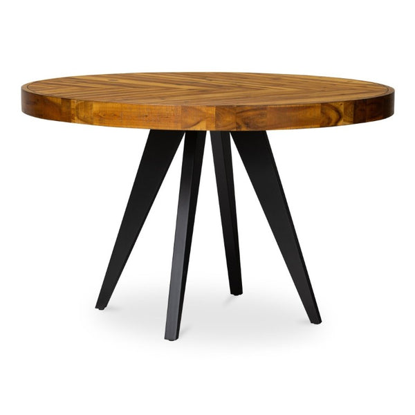 English Elm Dining Table Round Solid Acacia Parquet Top Cappuccino Finish Seats Four Adults B2769P542761