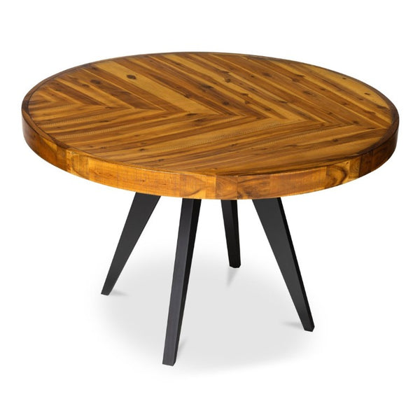 English Elm Dining Table Round Solid Acacia Parquet Top Cappuccino Finish Seats Four Adults B2769P542761