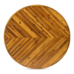 English Elm Dining Table Round Solid Acacia Parquet Top Cappuccino Finish Seats Four Adults B2769P542761