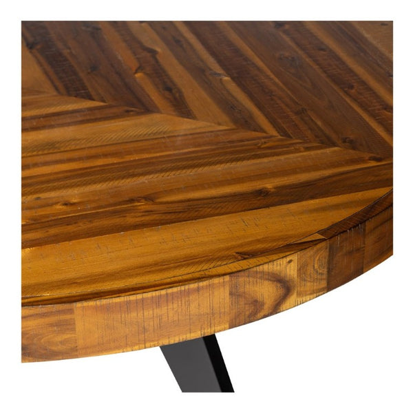 English Elm Dining Table Round Solid Acacia Parquet Top Cappuccino Finish Seats Four Adults B2769P542761