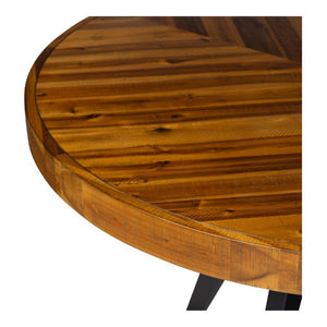 English Elm Dining Table Round Solid Acacia Parquet Top Cappuccino Finish Seats Four Adults B2769P542761
