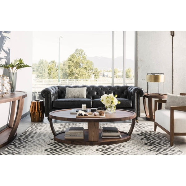 English Elm Sofa, Top Grain Leather Three Seat with Hardwood Frame for Modern Living Rooms B2769P542762