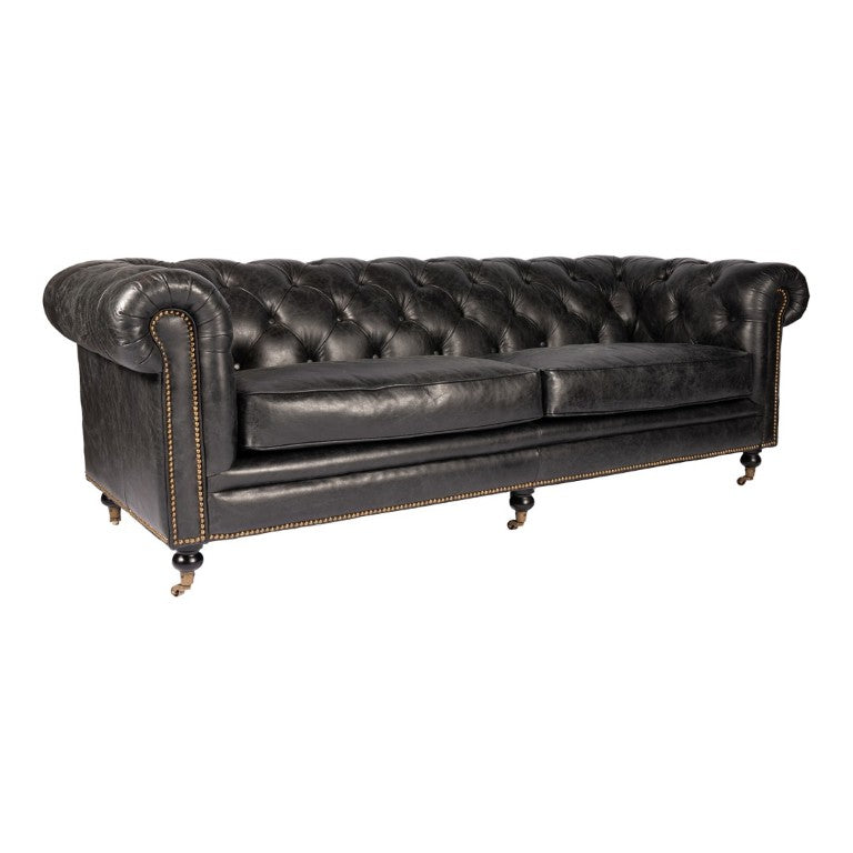English Elm Sofa, Top Grain Leather Three Seat with Hardwood Frame for Modern Living Rooms B2769P542762