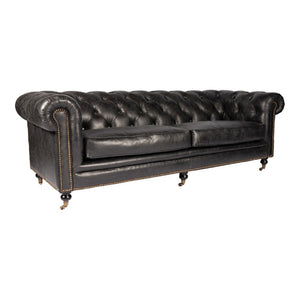 English Elm Sofa, Top Grain Leather Three Seat with Hardwood Frame for Modern Living Rooms B2769P542762