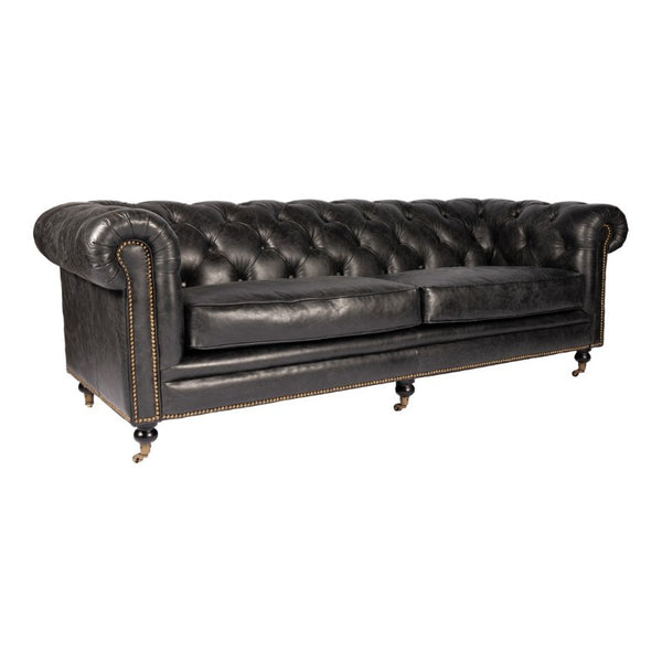 English Elm Sofa, Top Grain Leather Three Seat with Hardwood Frame for Modern Living Rooms B2769P542762