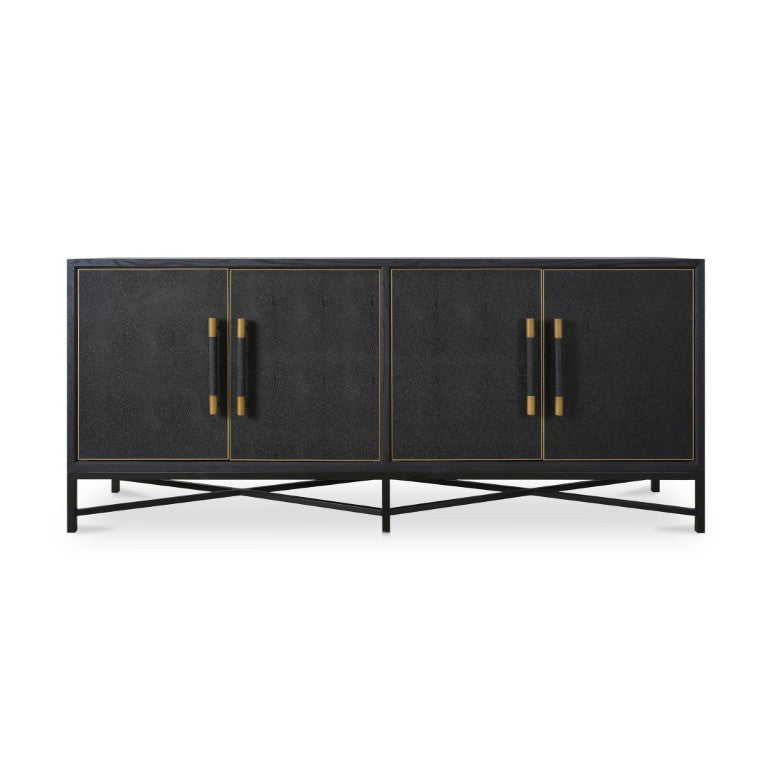 English Elm Sideboard, Art Deco Shagreen Vegan Leather Brass Leg Dining Room Storage Cabinet B2769P551507