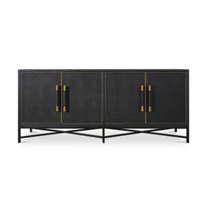 English Elm Sideboard, Art Deco Shagreen Vegan Leather Brass Leg Dining Room Storage Cabinet B2769P551507