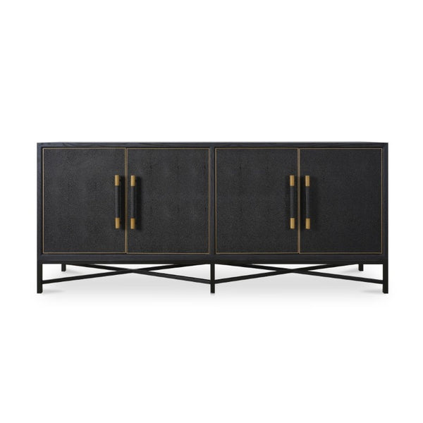 English Elm Sideboard, Art Deco Shagreen Vegan Leather Brass Leg Dining Room Storage Cabinet B2769P551507