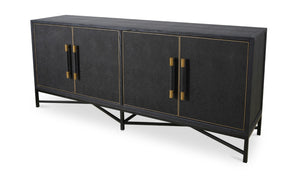 English Elm Sideboard, Art Deco Shagreen Vegan Leather Brass Leg Dining Room Storage Cabinet B2769P551507