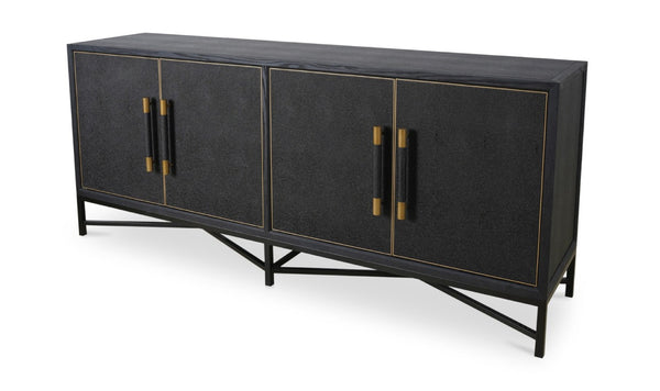 English Elm Sideboard, Art Deco Shagreen Vegan Leather Brass Leg Dining Room Storage Cabinet B2769P551507