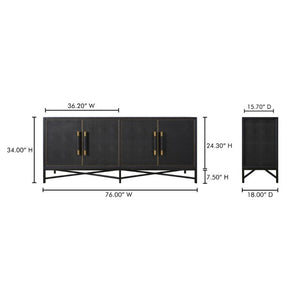 English Elm Sideboard, Art Deco Shagreen Vegan Leather Brass Leg Dining Room Storage Cabinet B2769P551507