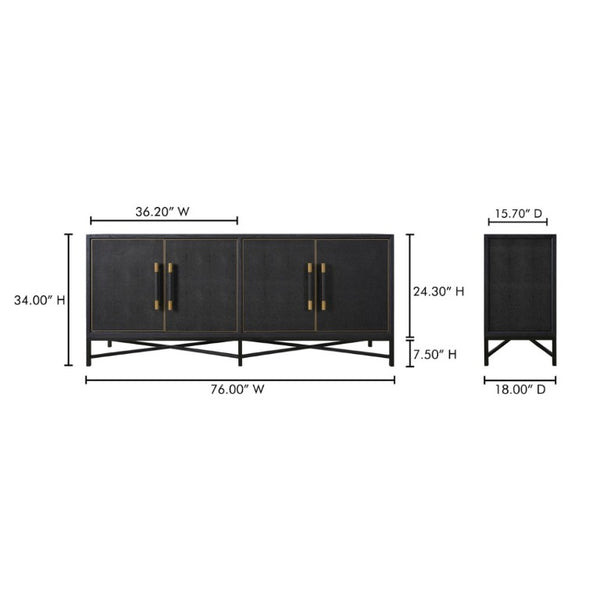 English Elm Sideboard, Art Deco Shagreen Vegan Leather Brass Leg Dining Room Storage Cabinet B2769P551507