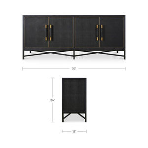 English Elm Sideboard, Art Deco Shagreen Vegan Leather Brass Leg Dining Room Storage Cabinet B2769P551507