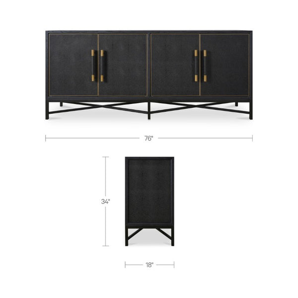 English Elm Sideboard, Art Deco Shagreen Vegan Leather Brass Leg Dining Room Storage Cabinet B2769P551507