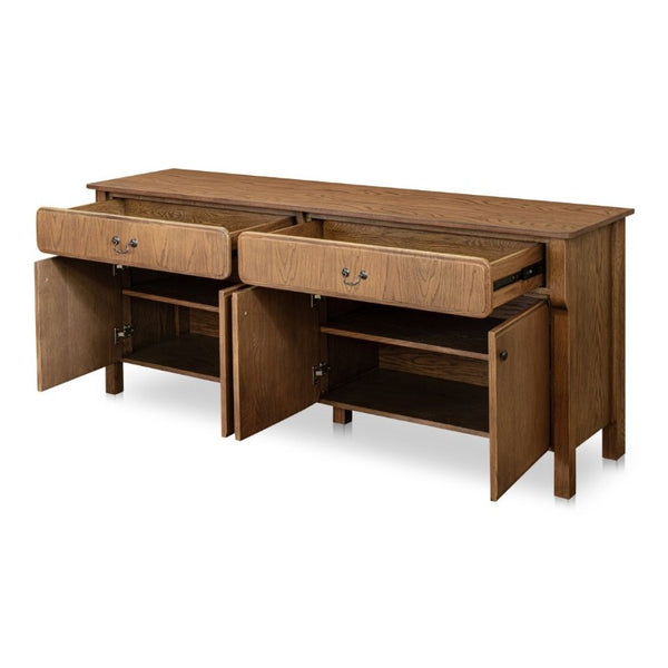 English Elm Sideboard, Solid Oak Wire Brushed Finish Curved Legs Dining Room Storage Cabinet B2769P551509