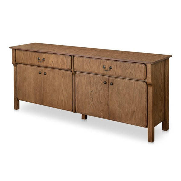 English Elm Sideboard, Solid Oak Wire Brushed Finish Curved Legs Dining Room Storage Cabinet B2769P551509